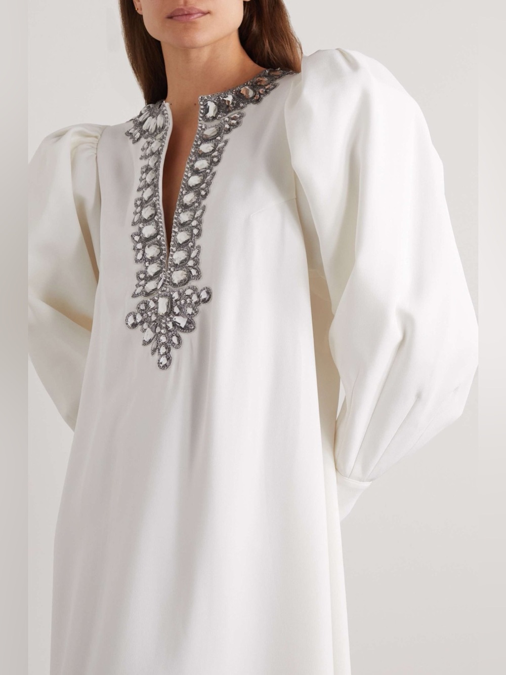 Andrew GN Ivory Crepe Gown with Rhinestones Embellished Bib - Picture 3 of 3